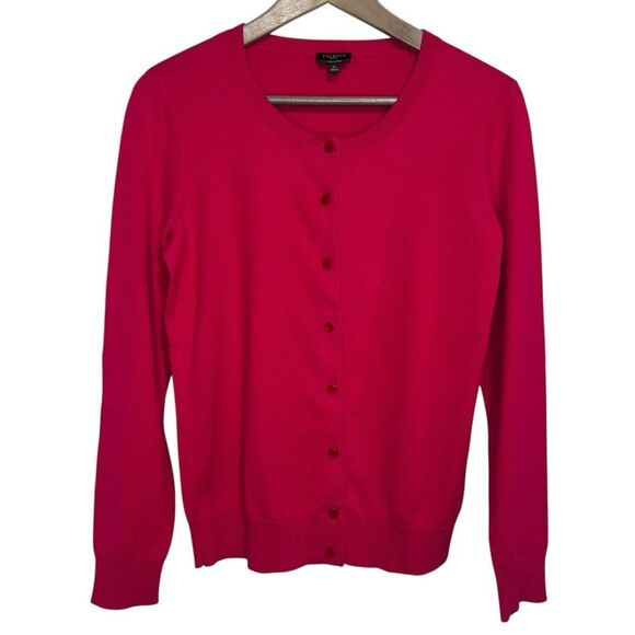 Talbots Petites Pima Cotton Charming Cardigan Sweater size SP Raspberry Pink - Picture 1 of 5
